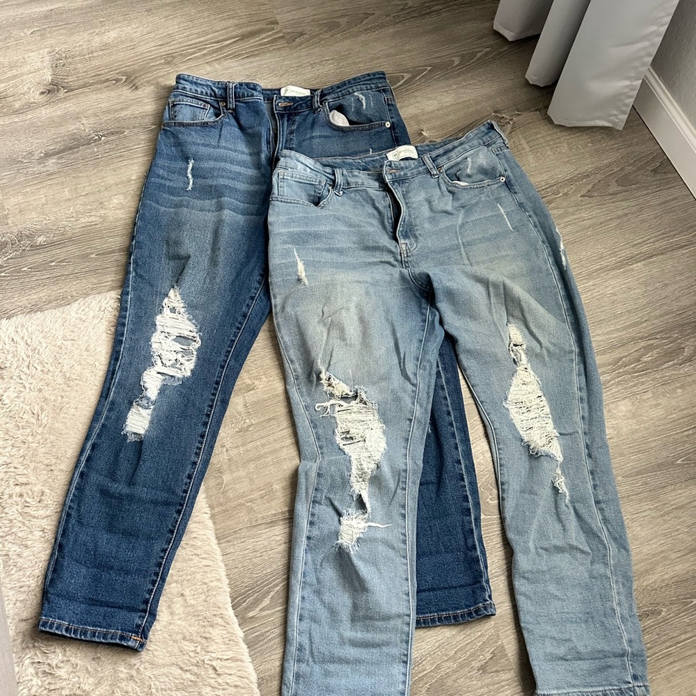 Celebrity Pink Distressed Skinny Jeans in Dark and Light Blue